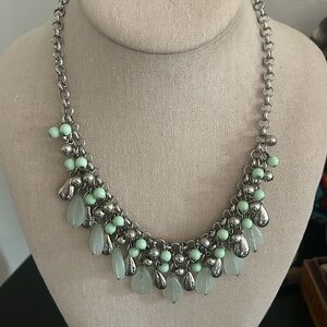 Vintage Silver& Mint Green Dangle Teardrop Beads & Balls Beaded Necklace